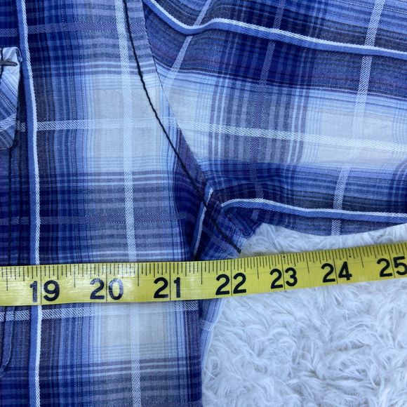 Christian Audigier Blue Plaid Pearl Snap Long Sleeve Button Up Men's XL - Picture 5 of 6